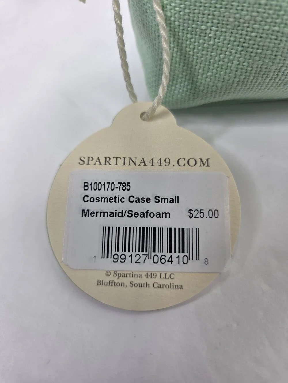 Spartina 449 Cosmetic Case Small Gold Metallic Embroidered Mermaid Seafoam NEW
